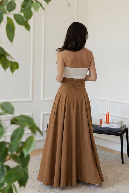 High waist cotton skirt in light brown