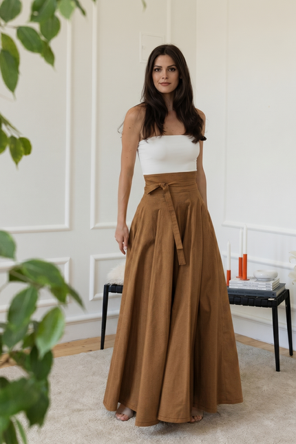 Cotton skirt in light brown