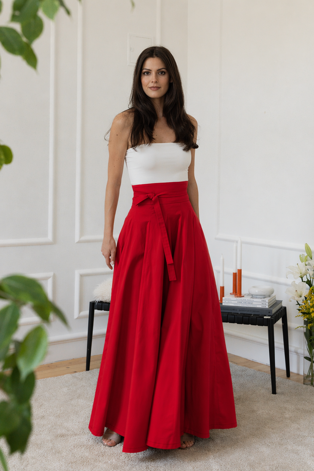 Maxi cotton red skirt
