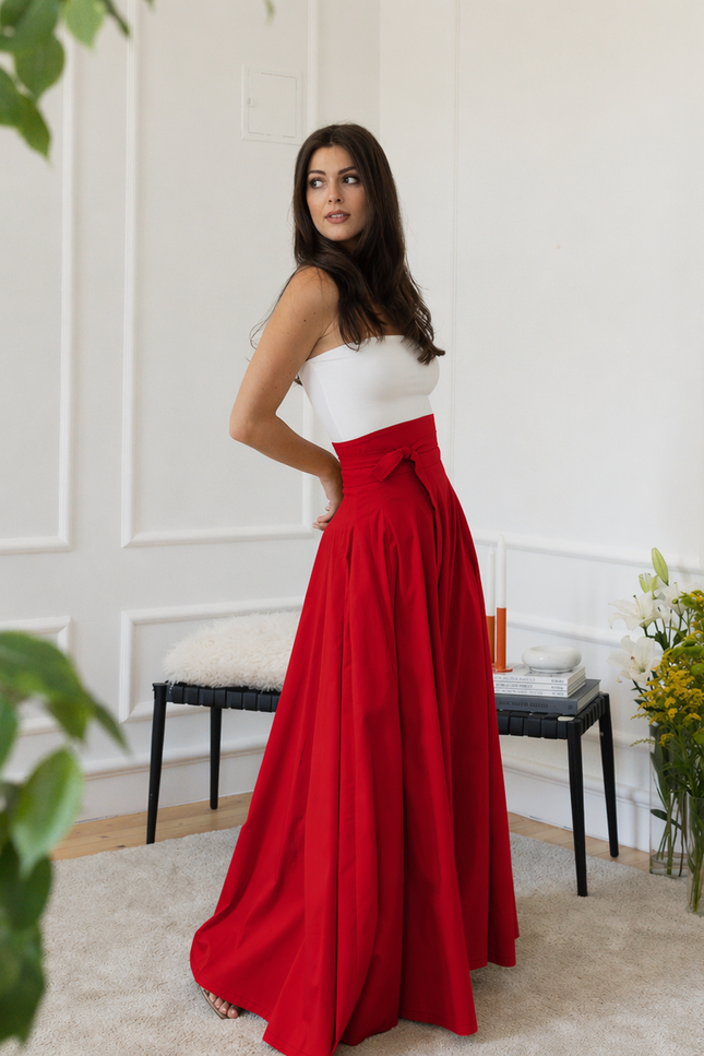 High waist red cotton skirt