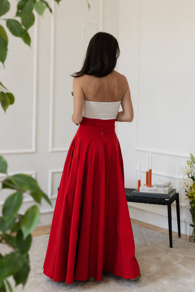 Back view of red cotton skirt