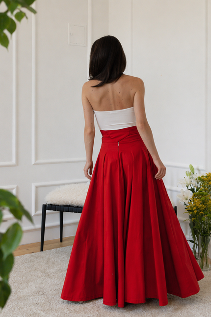 Red cotton high waist skirt