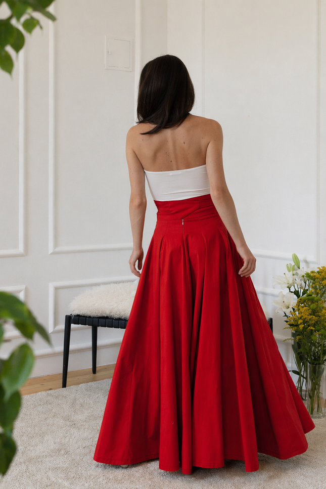 Red cotton high waist skirt