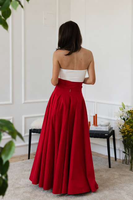 High waist cotton red skirt
