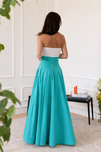 High waist cotton skirt in turquoise color