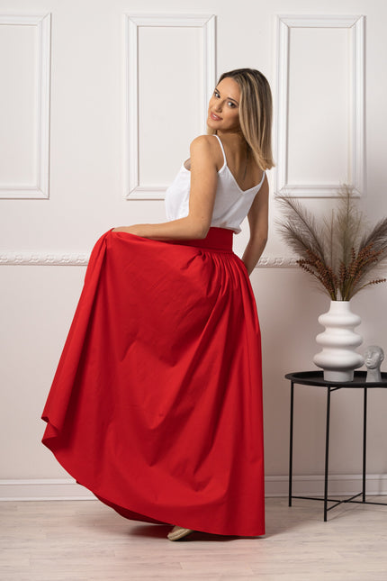 Statement-Making Full Length Red Skirt - from Nikka Place | Effortless fashion for easy living