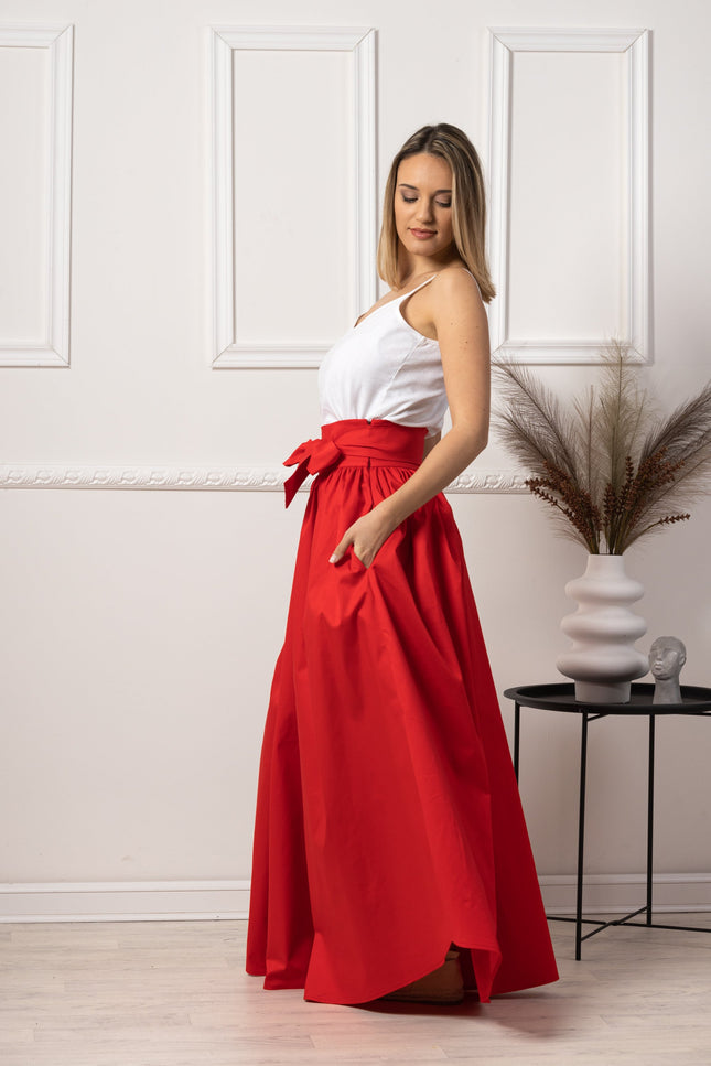 Statement-Making Full Length Red Skirt - from Nikka Place | Effortless fashion for easy living