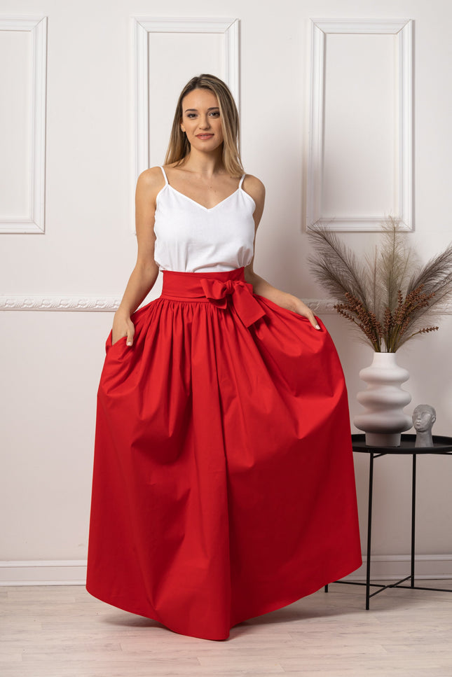 Statement-Making Full Length Red Skirt - from Nikka Place | Effortless fashion for easy living