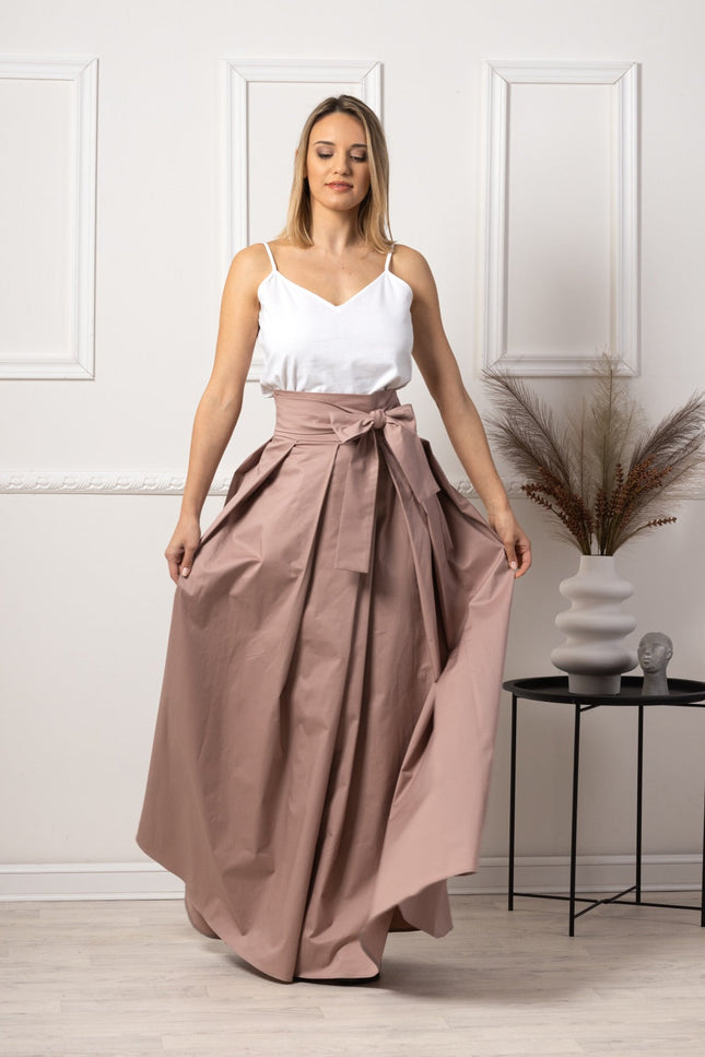 Pink High Waist Pleated Maxi Skirt with different color shoes - from NikkaPlace | Effortless fashion for easy living