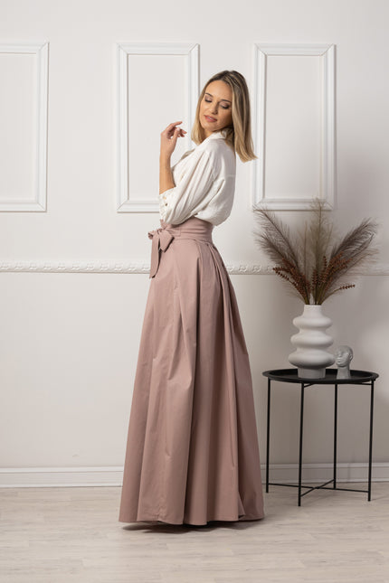 Nikka Place | Elegant Black High Waist Pleated Maxi Skirt