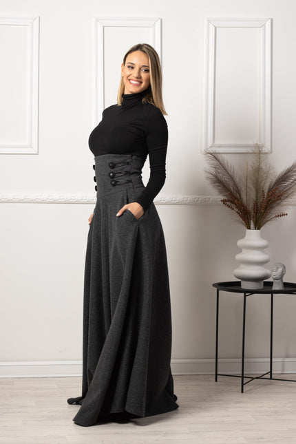 Nikka Place | Dark Gray Winter Wool Maxi Skirt