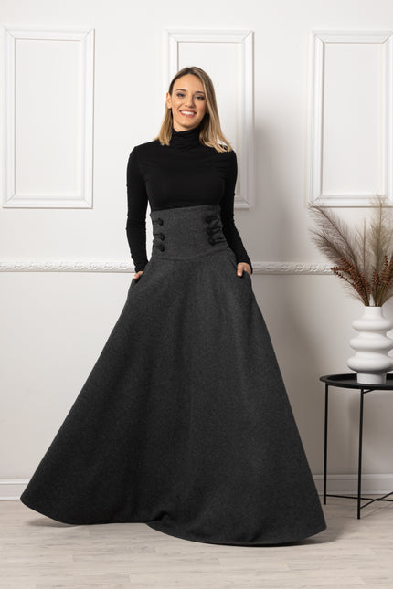 Nikka Place | Dark Gray Winter Wool Maxi Skirt