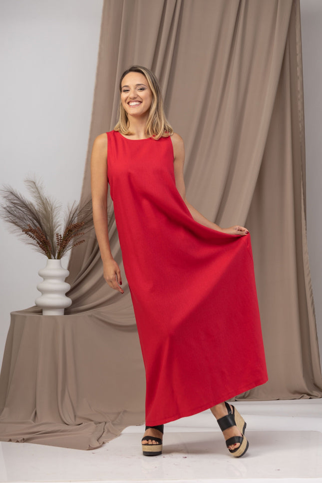 Minimalist Linen Maxi Dress being worn at a garden party - from NikkaPlace | Effortless fashion for easy living