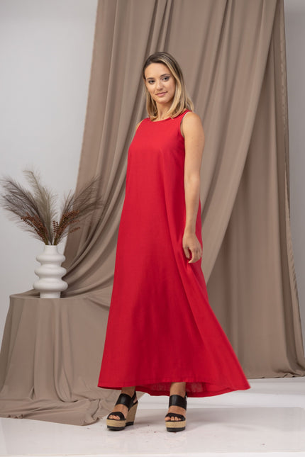Minimalist Linen Maxi Dress being worn with sneakers - from NikkaPlace | Effortless fashion for easy living