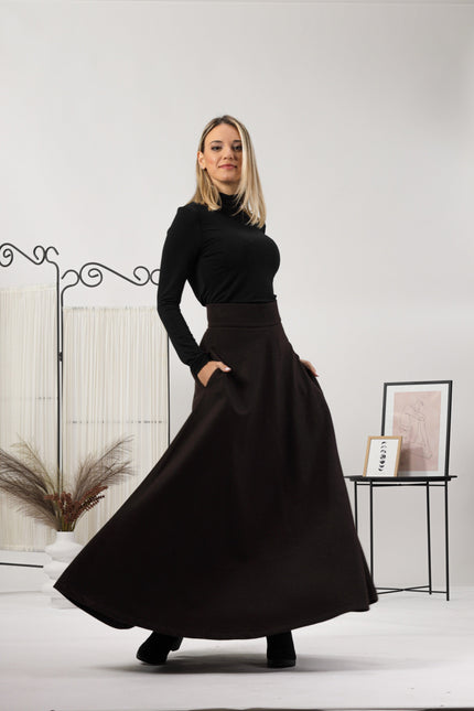 High Waisted Wool Maxi Skirt from NikkaPlace | Effortless fashion for easy living