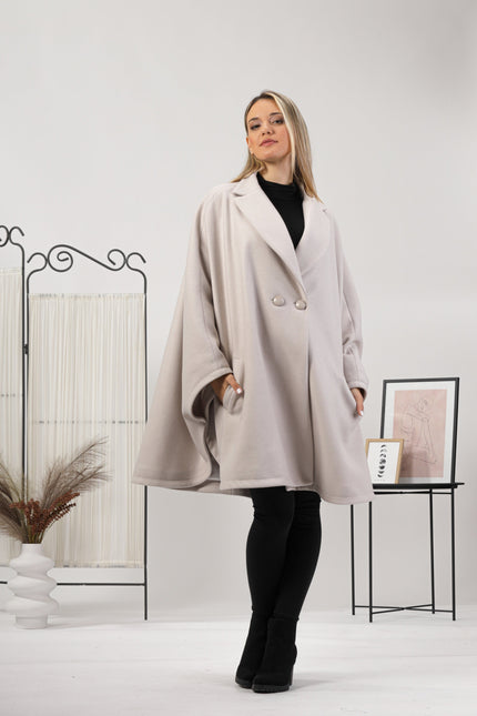 Off-white oversized cape coat with lapel collar"