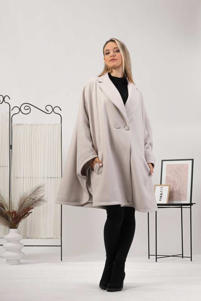 Off-white oversized cape coat with lapel collar"