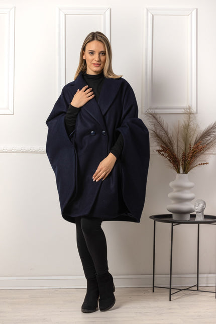 Stylish off-blue wool-blend coat, one-size fits all