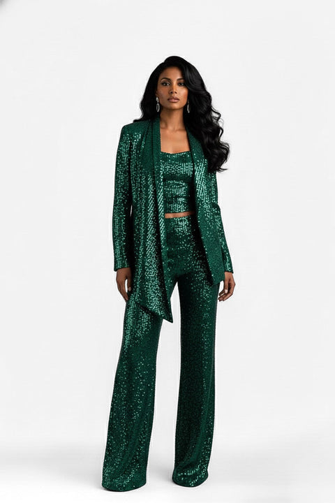 Anitabel | TIA GREEN SEQUIN HIGH LOW BLAZER WITH BELT