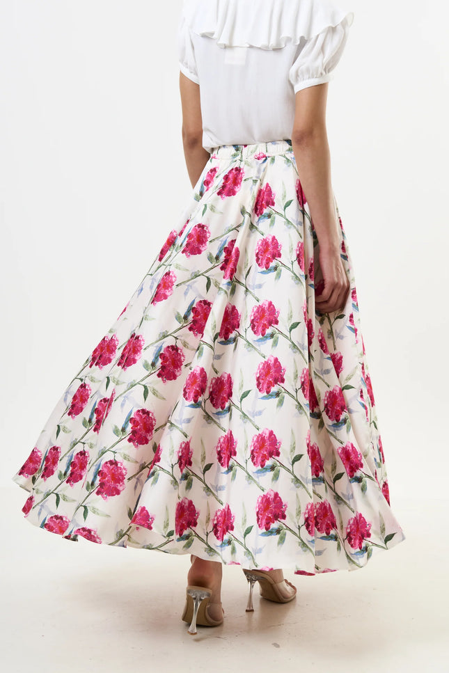 Agatha Loveflower Print Circle Midi Skirt - Back