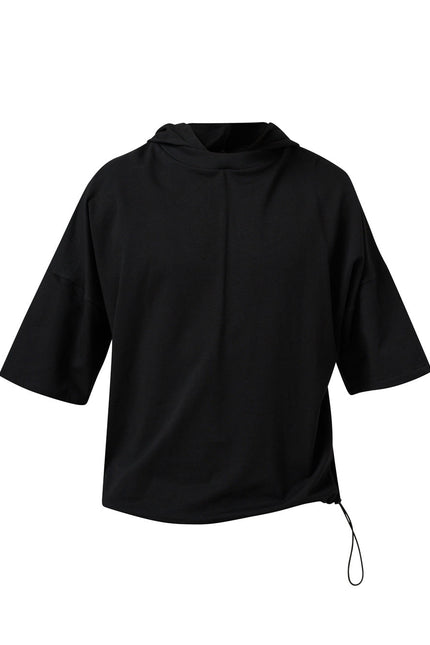 Unisex Hooded Top
Details: 
Black cotton T-Shirt
short sleeve 
hood 
ribbed neckline 
adjustable hem 
Composition:

Cotton 96% Elastane 4% 
Washing instructions
Dry Clean Only
FittinShirts & TopsAlchemy The LabelAlchemy The LabelUnisex Hooded Top