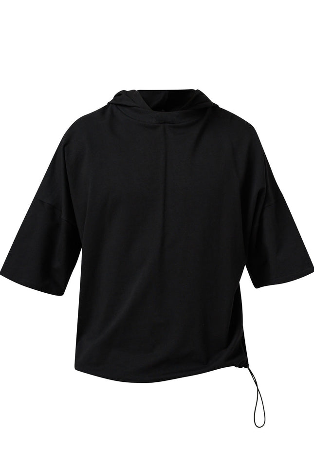 Unisex Hooded Top
Details: 
Black cotton T-Shirt
short sleeve 
hood 
ribbed neckline 
adjustable hem 
Composition:

Cotton 96% Elastane 4% 
Washing instructions
Dry Clean Only
FittinShirts & TopsAlchemy The LabelAlchemy The LabelUnisex Hooded Top