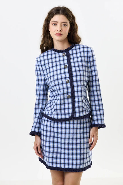 Amora Spring Tweed Fringe Trim Jacket - Front