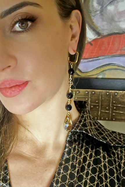 Maria Moyseos | ANNA black gemstone and crystal earrings