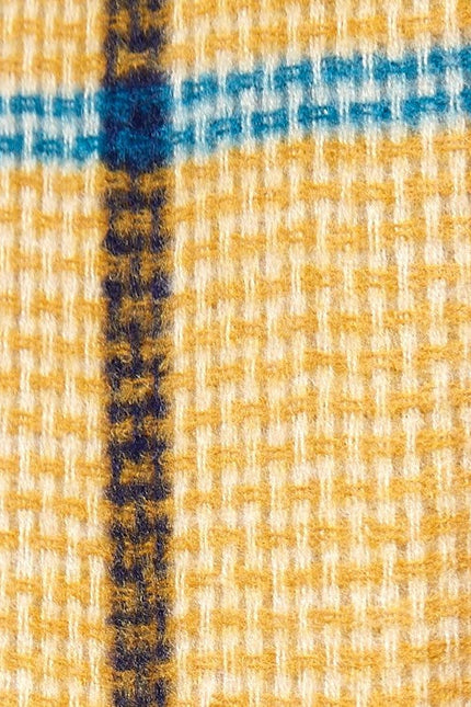 Louche Aoife Fluffy Warm Handle Woven Check Scarf With Tassels - Mustard - Fabric & Print Detail