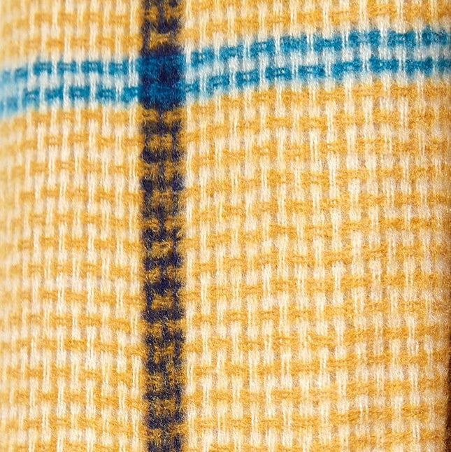 Louche Aoife Fluffy Warm Handle Woven Check Scarf With Tassels - Mustard - Fabric & Print Detail