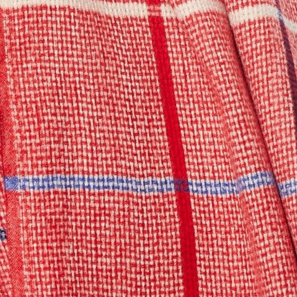 Louche Aoife Fluffy Warm Handle Woven Check Scarf With Tassels - Red - Fabric & Print Detail