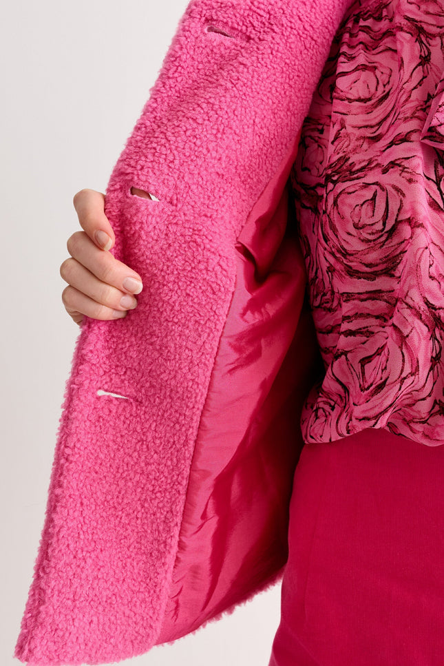 Apple Borg Faux Fur Collar Cropped Jacket – Pink - Detail 4