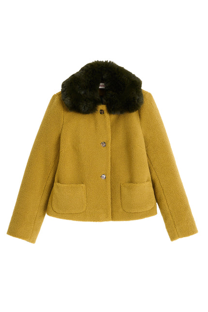Apple Borg Faux Fur Collar Cropped Jacket – Mustard - Styled