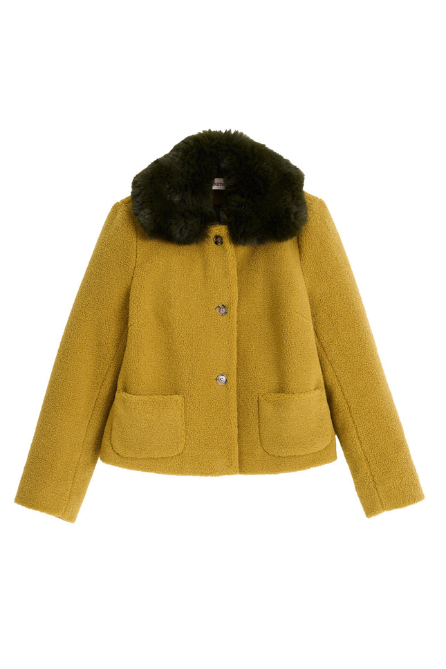 Apple Borg Faux Fur Collar Cropped Jacket – Mustard - Styled