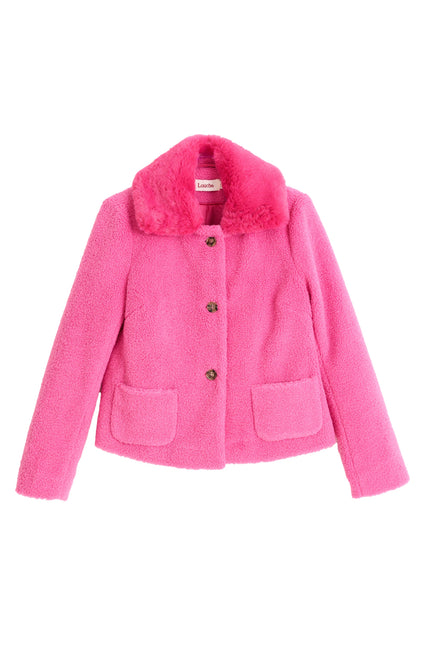 Apple Borg Faux Fur Collar Cropped Jacket – Pink - Styled