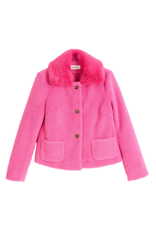 Apple Borg Faux Fur Collar Cropped Jacket – Pink - Styled