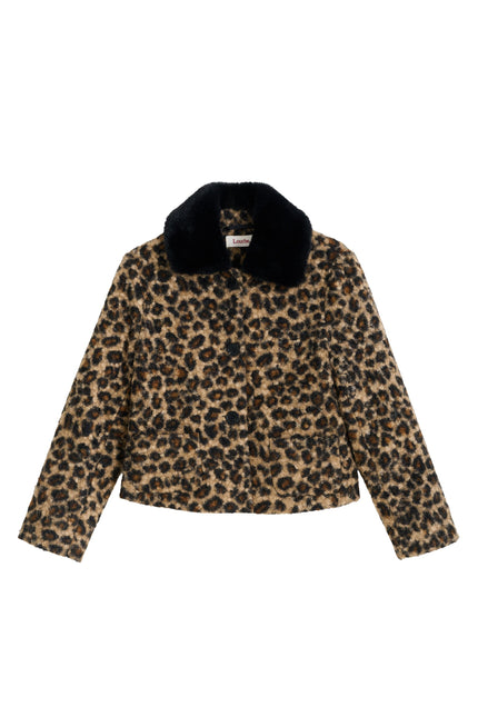 Apple Animal Teddy Faux Fur Collar Jacket - Black - Detail 3