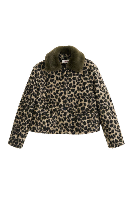 Apple Animal Teddy Faux Fur Collar Jacket - Green - Styled
