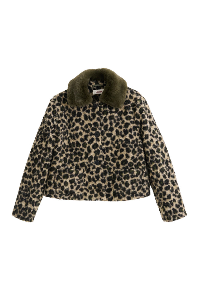 Apple Animal Teddy Faux Fur Collar Jacket - Green - Styled