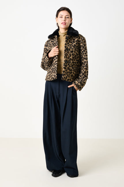 Apple Animal Teddy Faux Fur Collar Jacket - Black - Detail 2