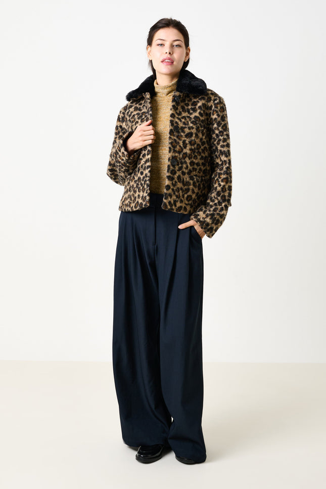 Apple Animal Teddy Faux Fur Collar Jacket - Black - Detail 2