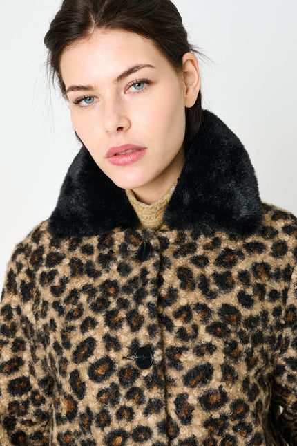 Apple Animal Teddy Faux Fur Collar Jacket - Black - Detail 1