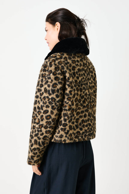 Apple Animal Teddy Faux Fur Collar Jacket - Black - Back