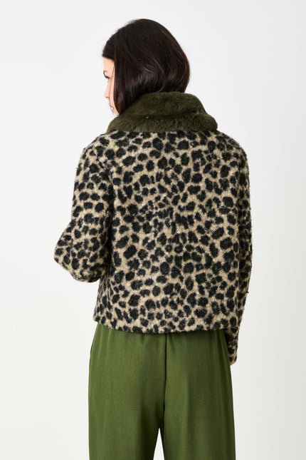 Apple Animal Teddy Faux Fur Collar Jacket - Green - Detail 1