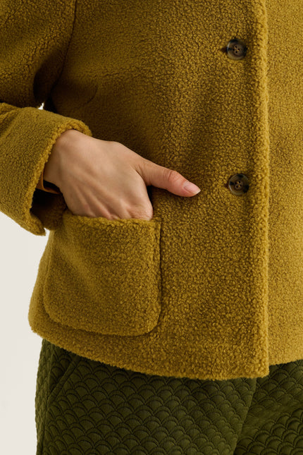Apple Borg Faux Fur Collar Cropped Jacket – Mustard - Detail 5
