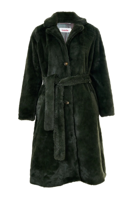 Arinette Faux Fur Tie Waist Coat - Khaki - Back