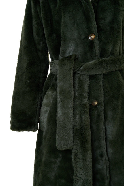 Arinette Faux Fur Tie Waist Coat - Khaki - Detail 2