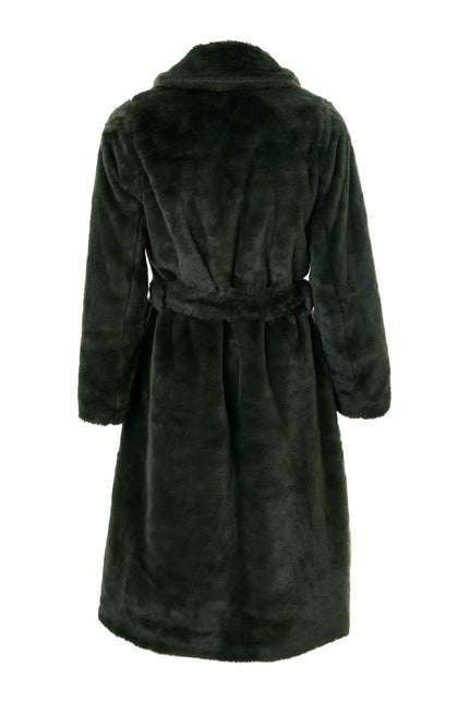 Arinette Faux Fur Tie Waist Coat - Khaki - Detail 1