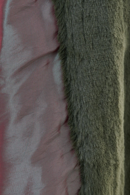 Arinette Faux Fur Tie Waist Coat - Khaki - Detail 3