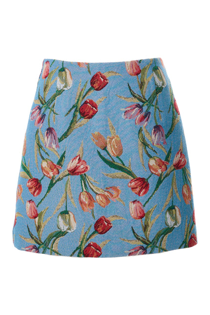 Aubin Tulip Jacquard A-line Mini Skirt - Blue - Styled